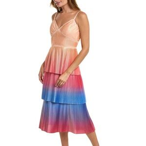 NWT! MARCHESA NOTTE CHAMPAGNE METALLIC OMBRÉ COCKTAIL MIDI DRESS